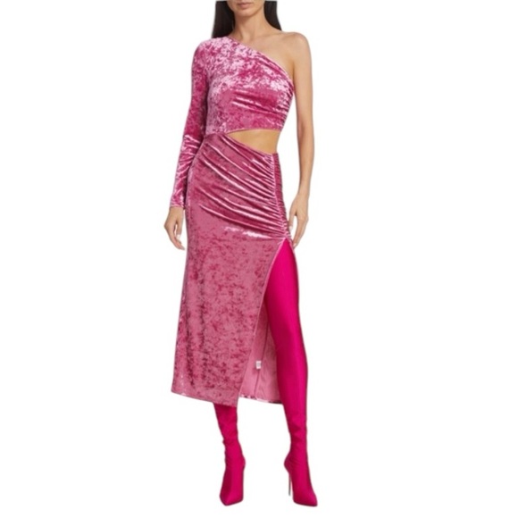 SAYLOR Dresses & Skirts - SAYLOR - Niamh Asymmetric One Shoulder Stretch Velvet Dress Sz M